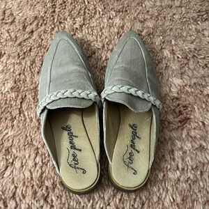 Free People Gray Silver Braided Velvet Flat Loafer